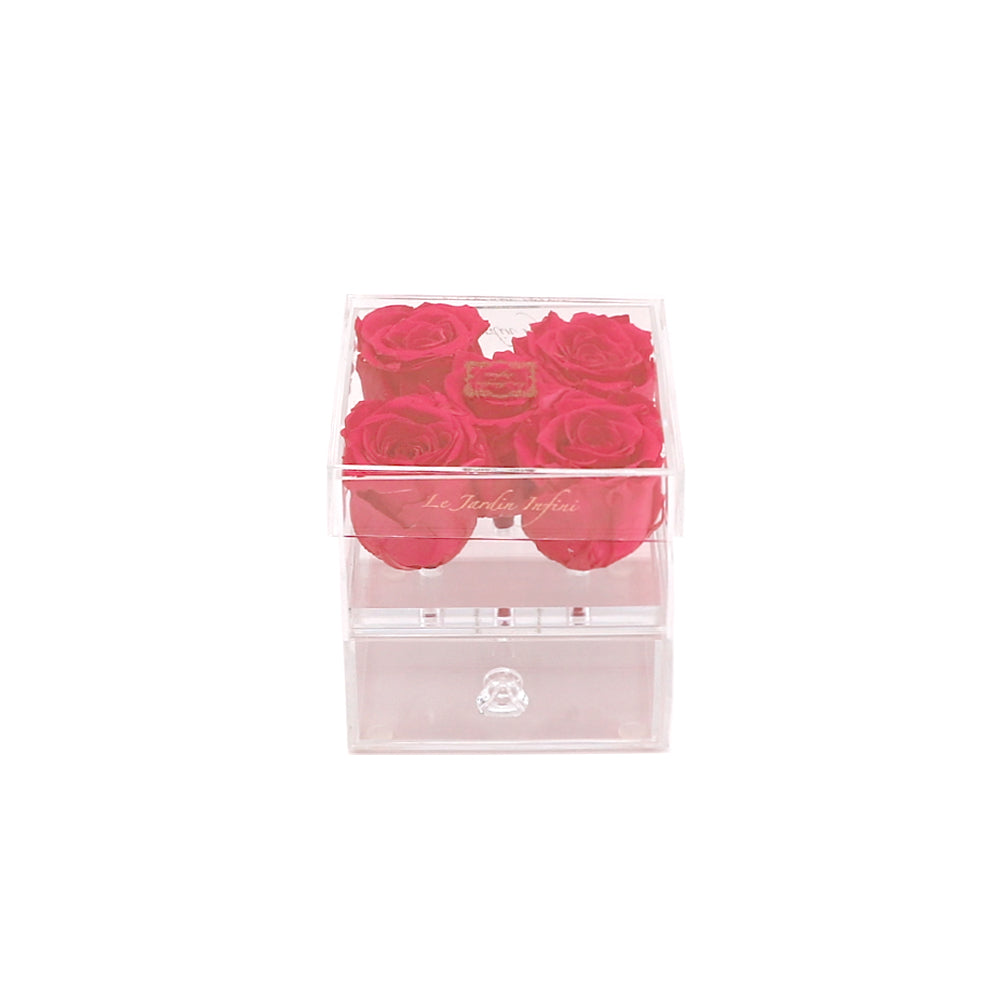 5 Hot Pink Preserved Roses - Acrylic Box With Drawer
