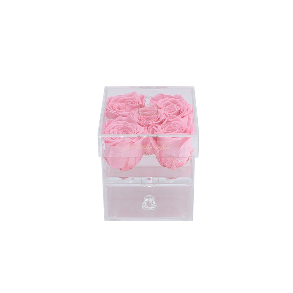 5 Pink Preserved Roses - Acrylic Box With Drawer