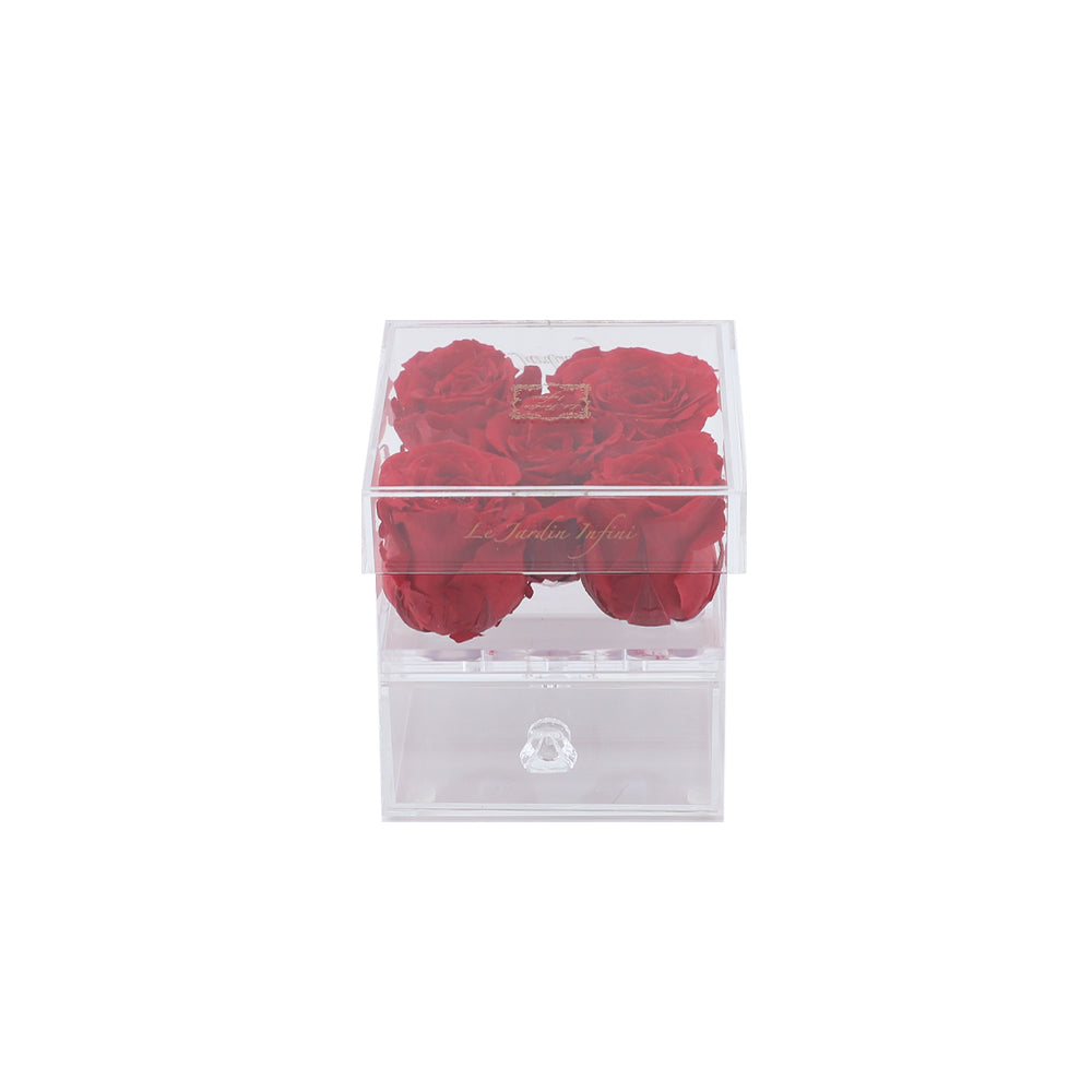 5 Red Preserved Roses - Acrylic Box With Drawer