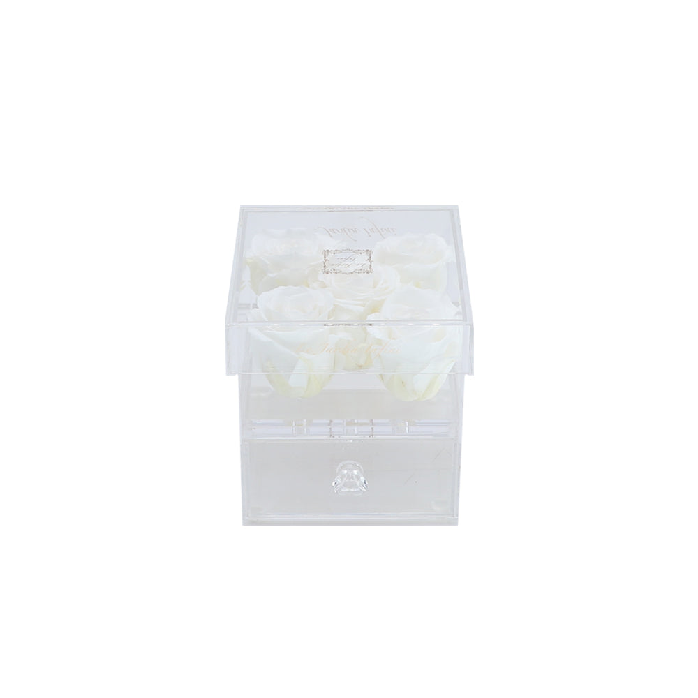 5 Vanilla Preserved Roses - Acrylic Box With Drawer