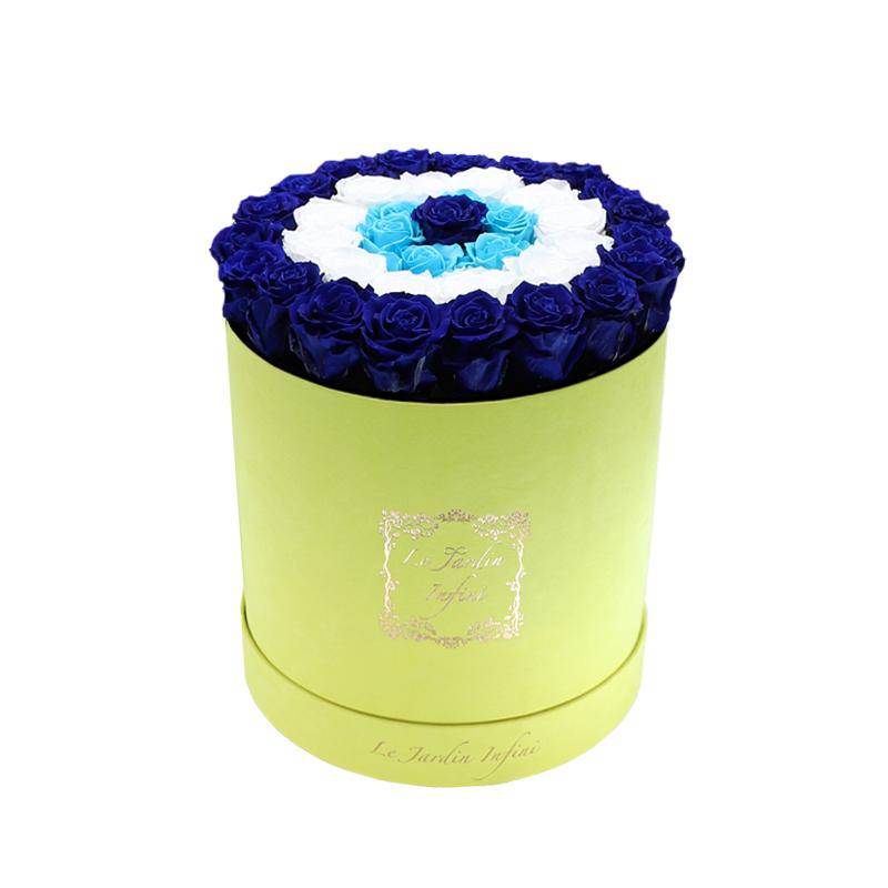 Evil Eye Preserved Roses - Large Round Luxury Yellow Suede Box