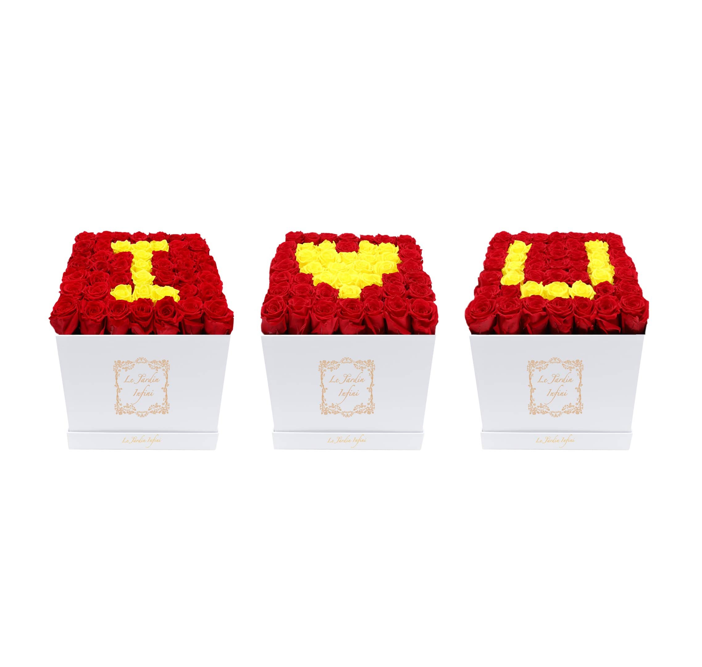 150 Roses I Love U Set Yellow & Red Preserved Roses - Large Square Luxury White Box