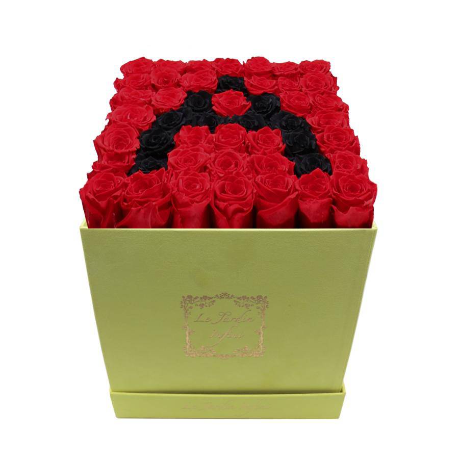 Letter A Black & Red Preserved Roses - Large Square Luxury Yellow Suede Box - Le Jardin Infini Roses in a Box