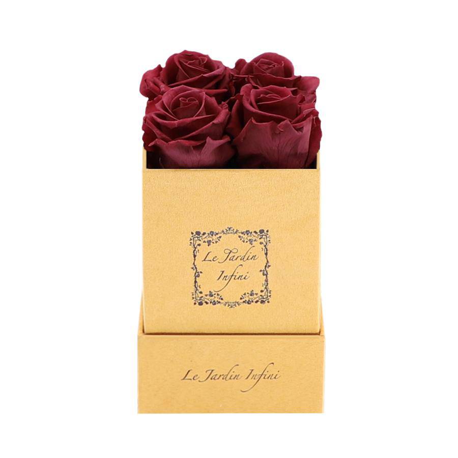 Burgundy Preserved Roses - Luxury Small Square Gold Suede Box - Le Jardin Infini Roses in a Box