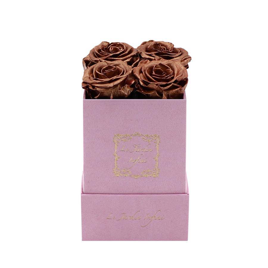Copper Preserved Roses - Luxury Small Square Pink Suede Box - Le Jardin Infini Roses in a Box