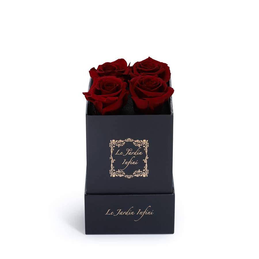 Dark Red Preserved Roses - Small Square Black Box - Le Jardin Infini Roses in a Box