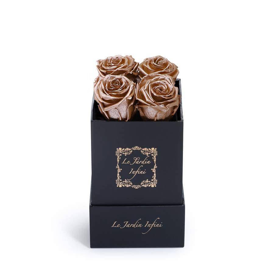 Gold Preserved Roses - Small Square Black Box - Le Jardin Infini Roses in a Box