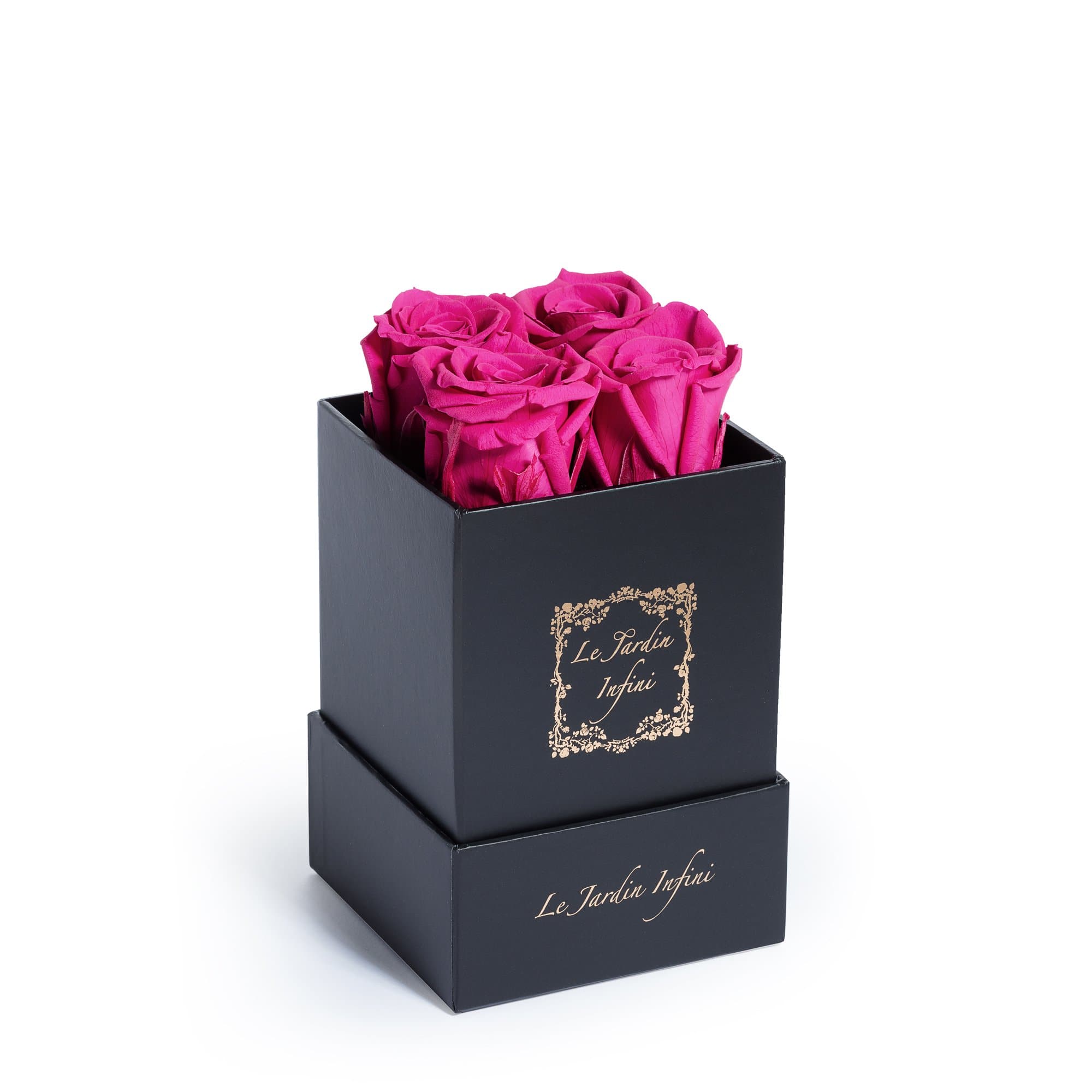 Hot Pink Preserved Roses - Small Square Black Box - Le Jardin Infini Roses in a Box