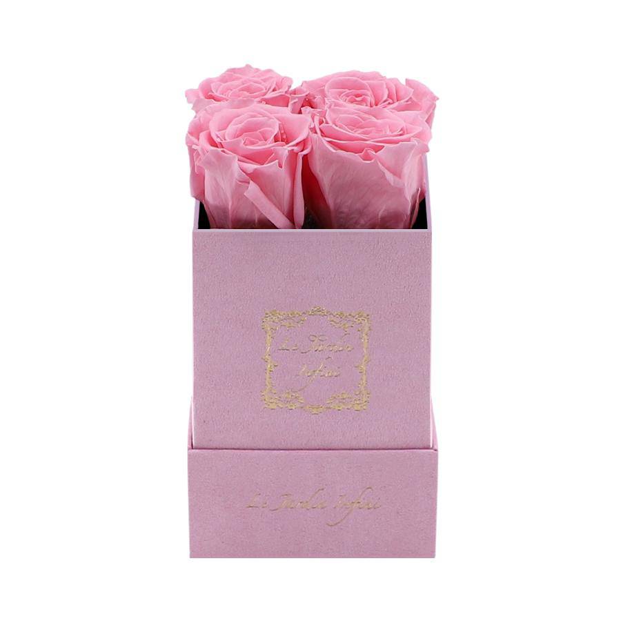 Pink Preserved Roses - Luxury Small Square Pink Suede Box