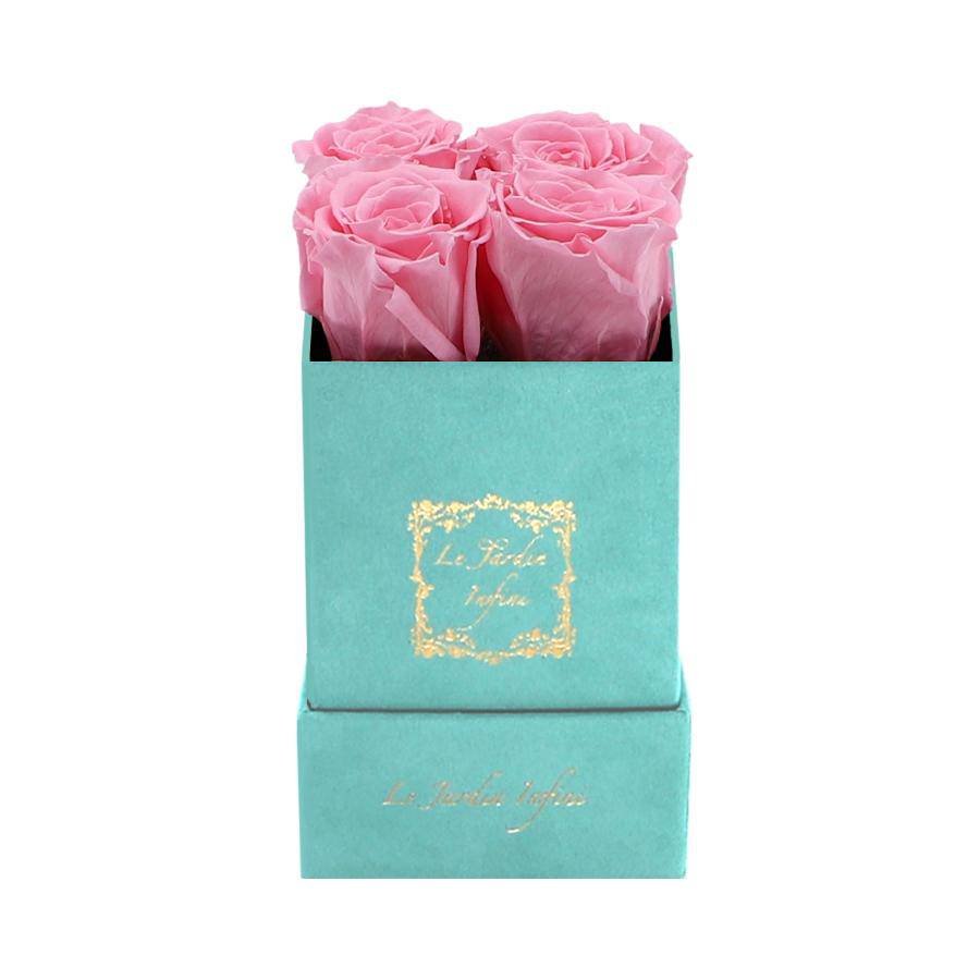 Pink Preserved Roses - Luxury Small Square Turquoise Suede Box