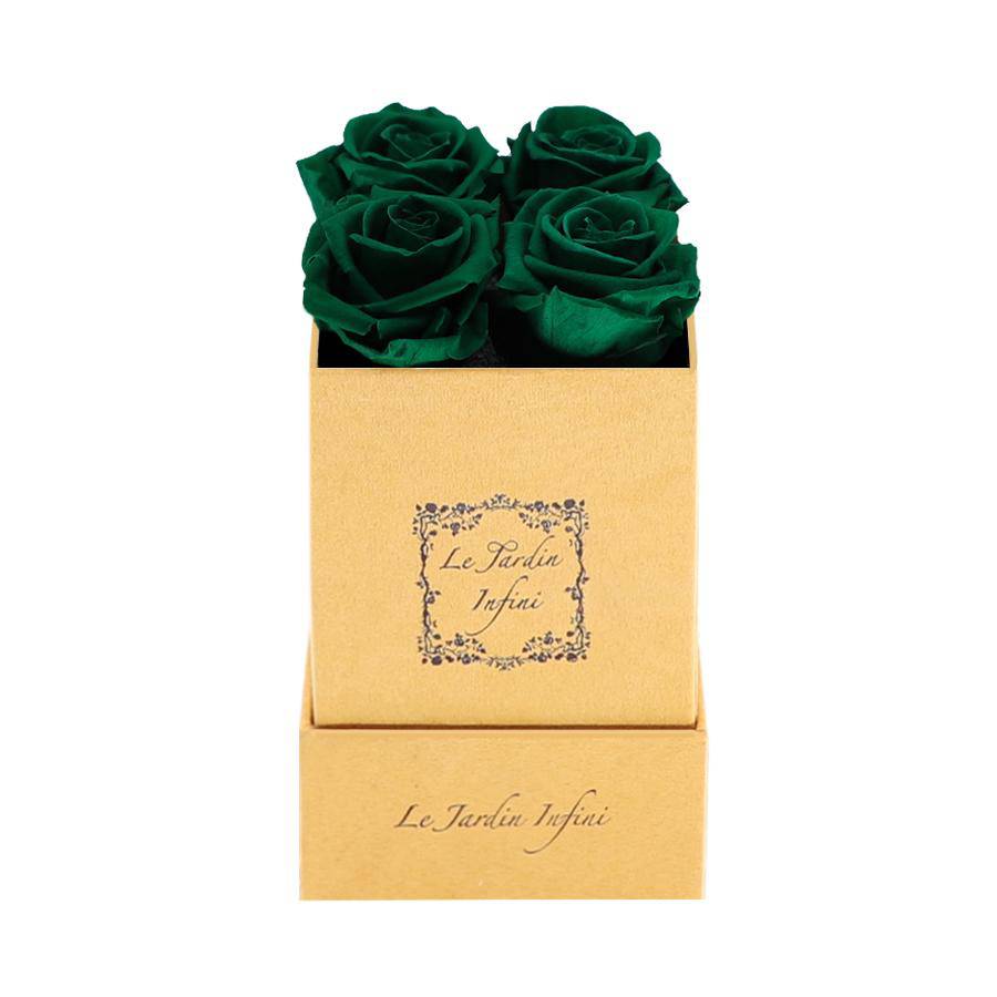 St. Patrick Green Preserved Roses - Luxury Small Square Gold Suede Box
