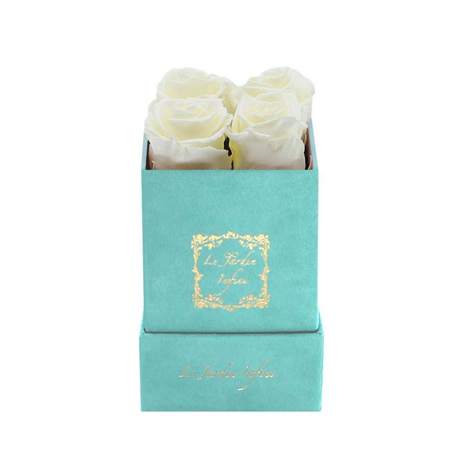 Vanilla Preserved Roses - Luxury Small Square Turquoise Suede Box - Le Jardin Infini Roses in a Box