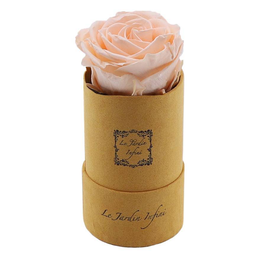 Single Champagne Preserved Rose - Luxury Small Round Gold Suede Box - Le Jardin Infini Roses in a Box