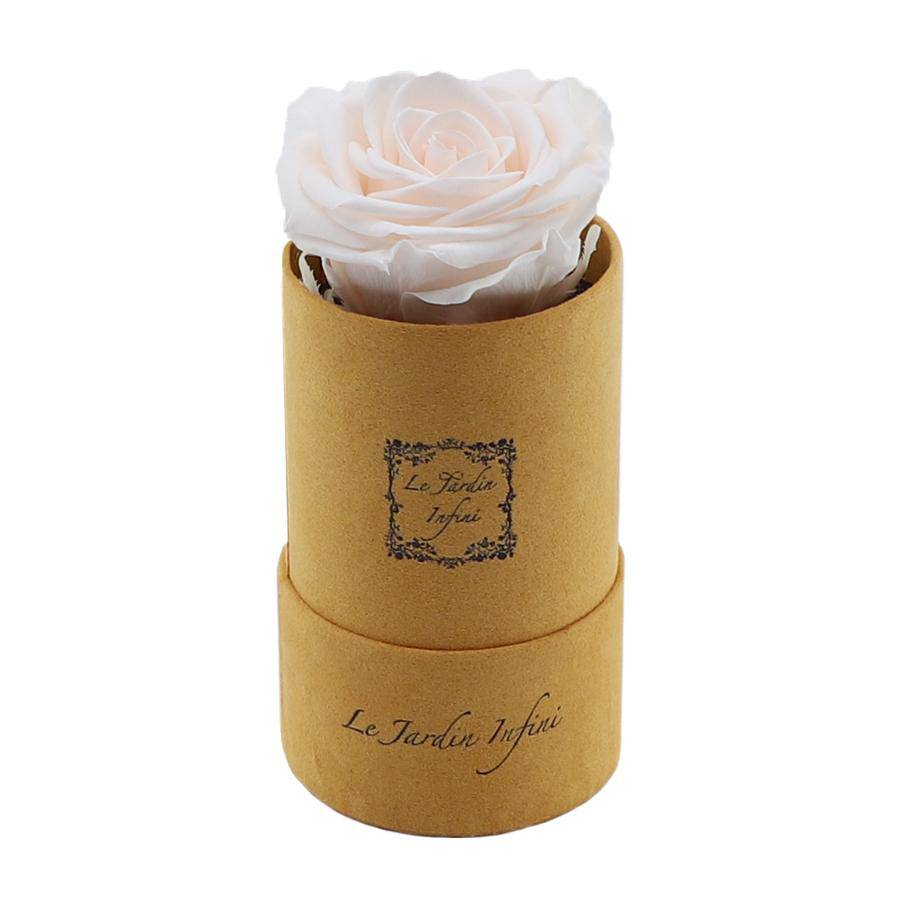 Single Light Champagne Preserved Rose - Luxury Small Round Gold Suede Box - Le Jardin Infini Roses in a Box