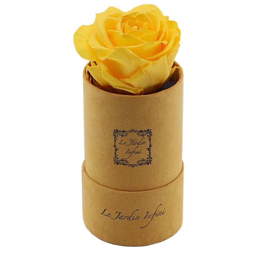 Single Warm Yellow Preserved Rose - Luxury Small Round Gold Suede Box - Le Jardin Infini Roses in a Box