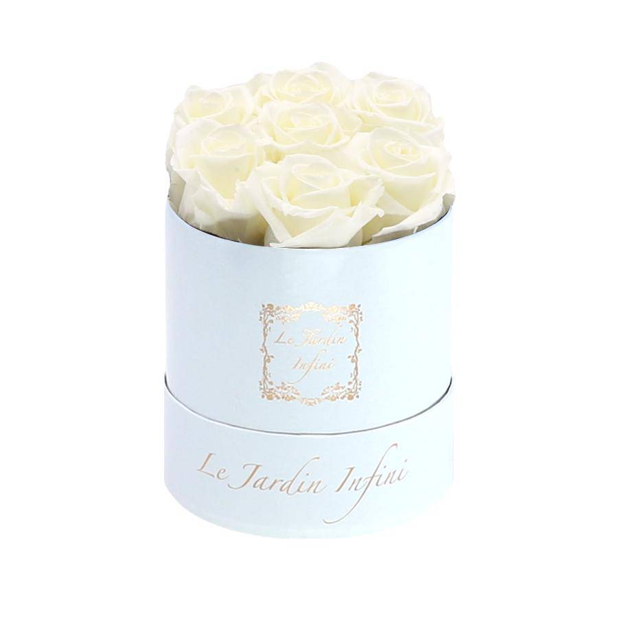 7 Vanilla Preserved Roses - Luxury Round Shiny White Box