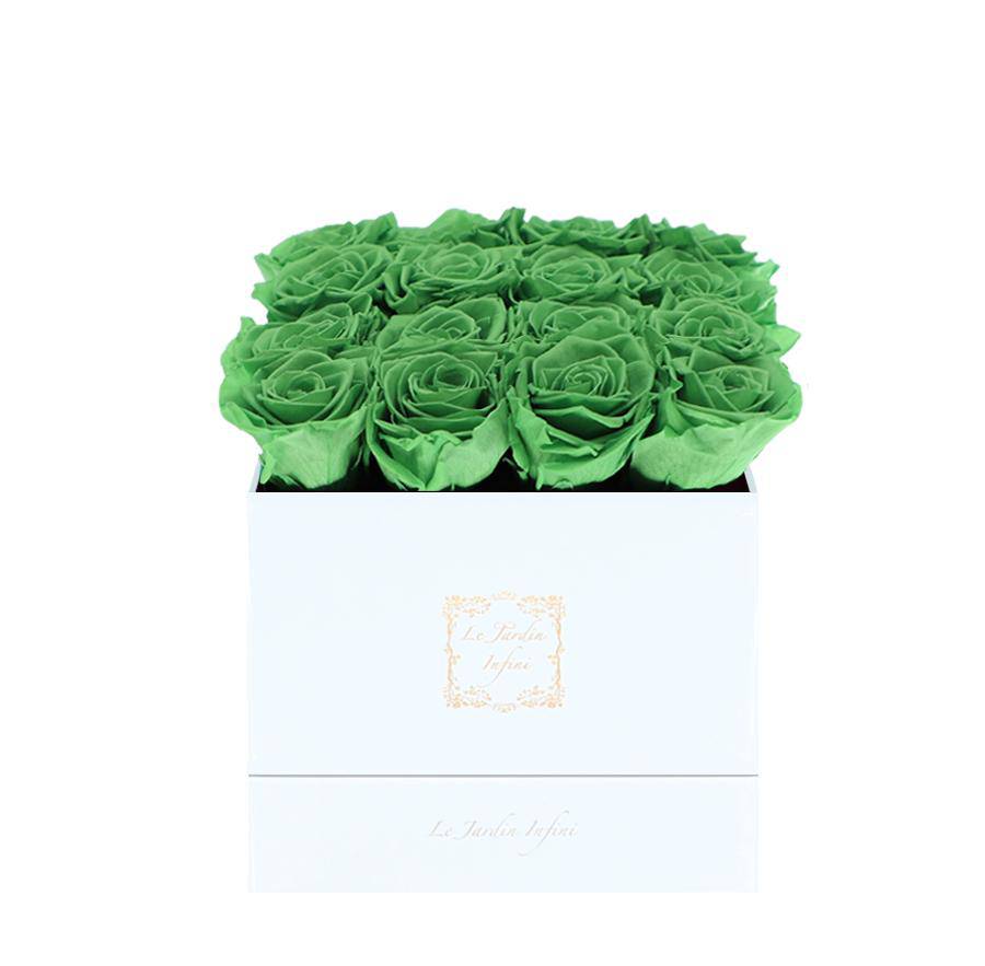 16 Green Tea Preserved Roses - Luxury Square Shiny White Box