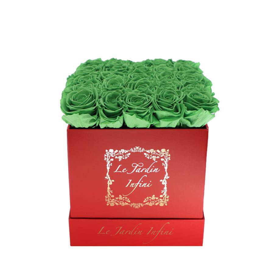 Green Tea Preserved Roses - Medium Square Red Box