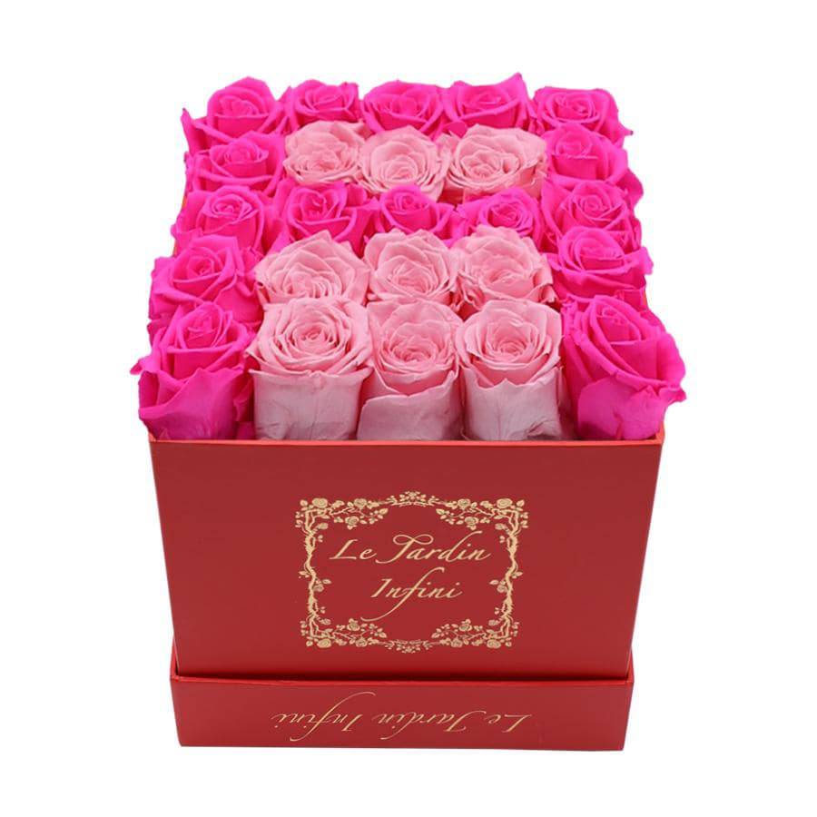 Letter A Hot Pink & Soft Pink Preserved Roses - Medium Red Box - Le Jardin Infini Roses in a Box
