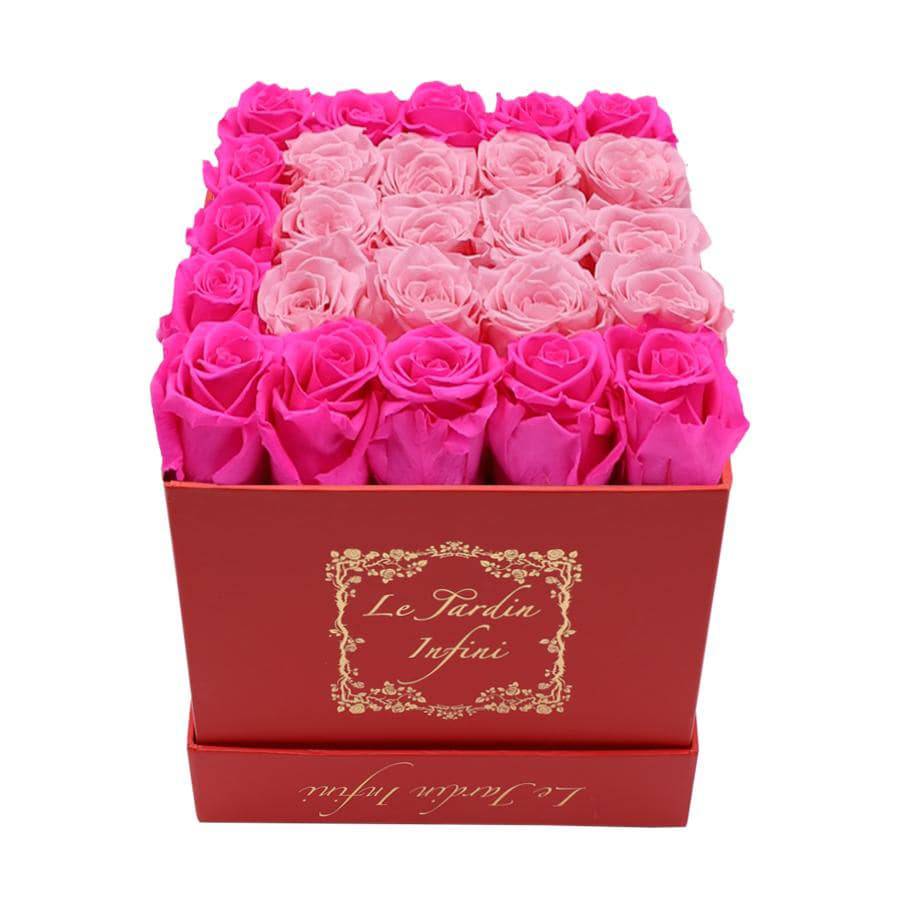 Letter C Hot Pink & Soft Pink Preserved Roses - Medium Red Box - Le Jardin Infini Roses in a Box