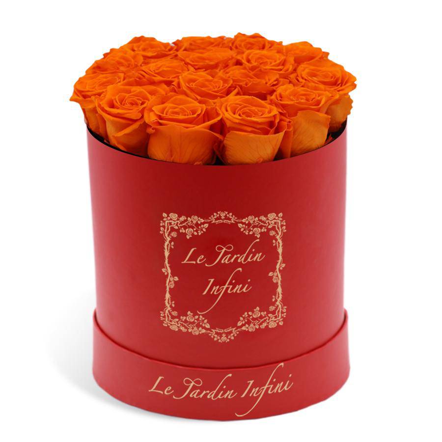 Orange Preserved Roses - Medium Round Red Box - Le Jardin Infini Roses in a Box