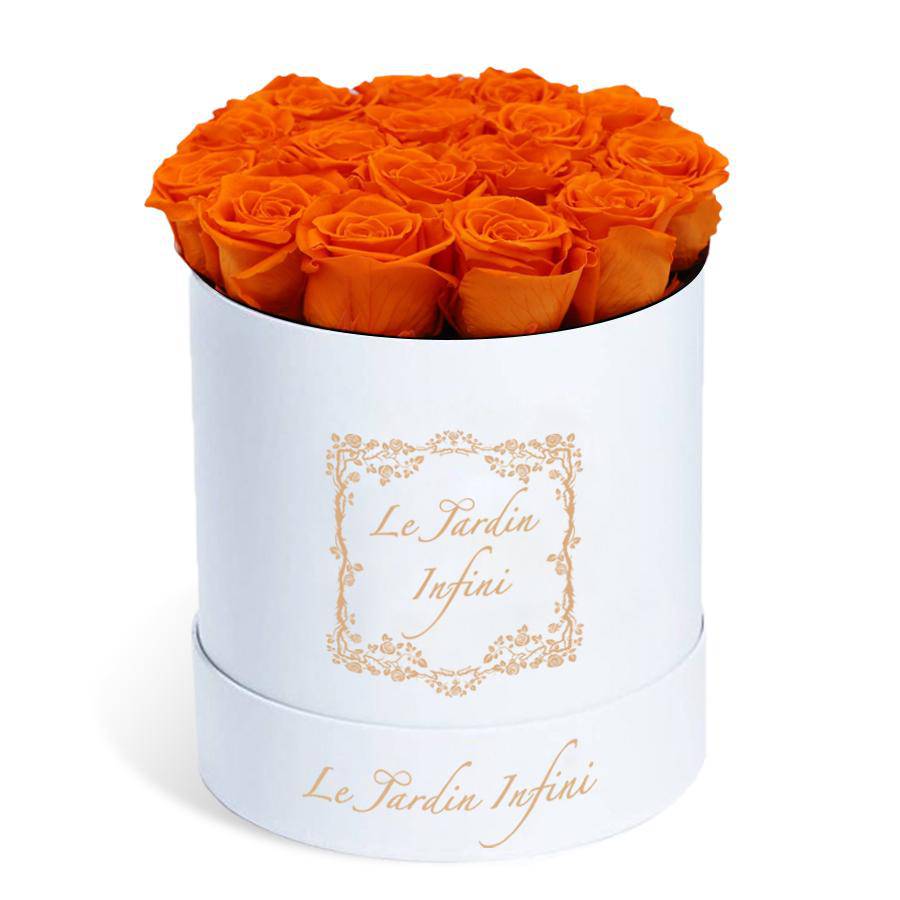 Orange Preserved Roses - Medium Round White Box - Le Jardin Infini Roses in a Box