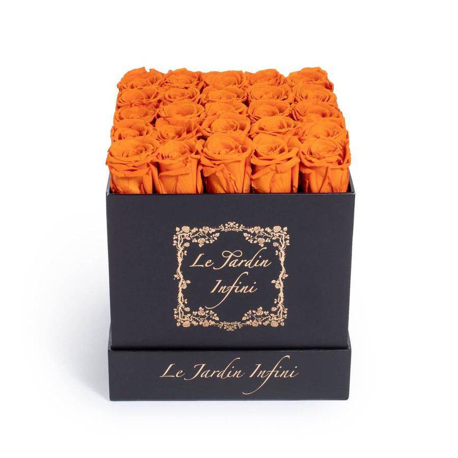 Orange Preserved Roses - Medium Square Black Box - Le Jardin Infini Roses in a Box
