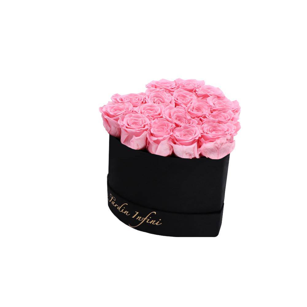 Pink Preserved Roses in A Heart Shaped Box - 16-18 Roses Heart Luxury Black Suede Box