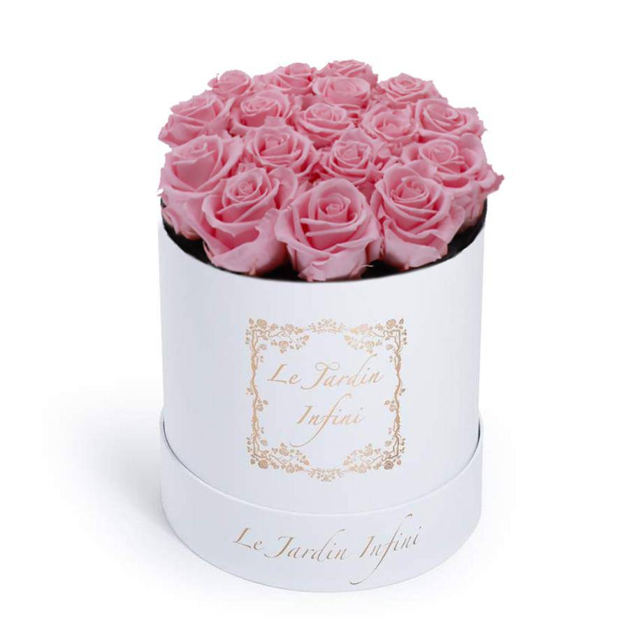 Pink Preserved Roses - Medium Round White Box - Le Jardin Infini Roses in a Box