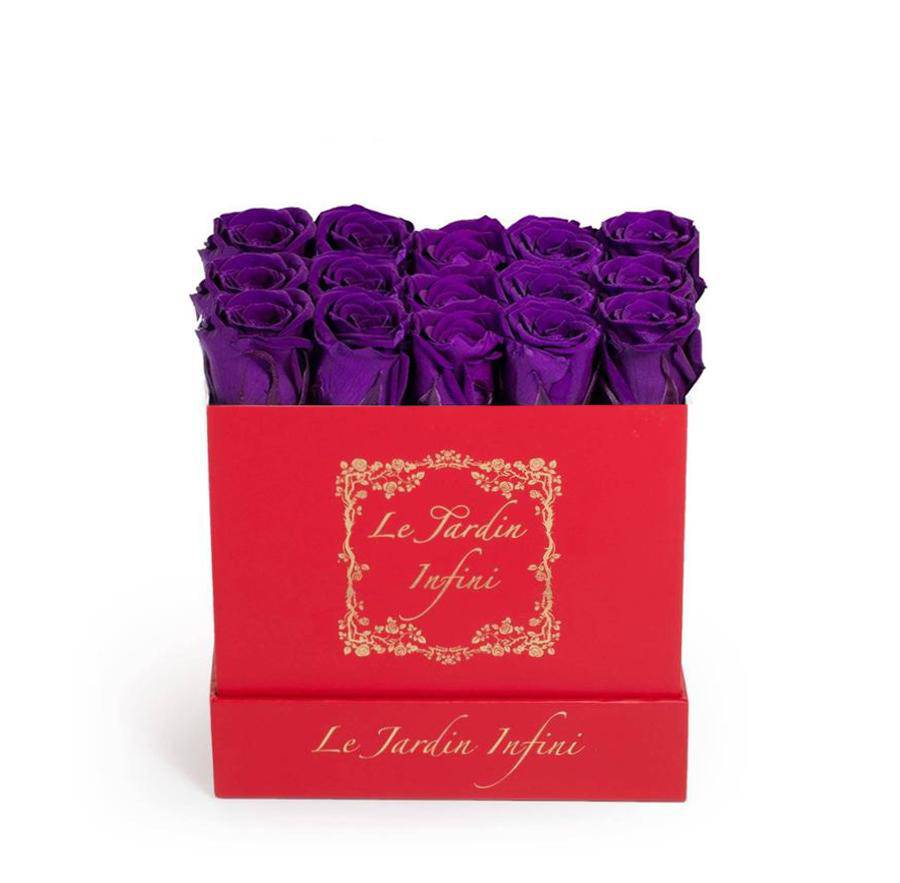 Purple Preserved Roses - Medium Square Red Box - Le Jardin Infini Roses in a Box