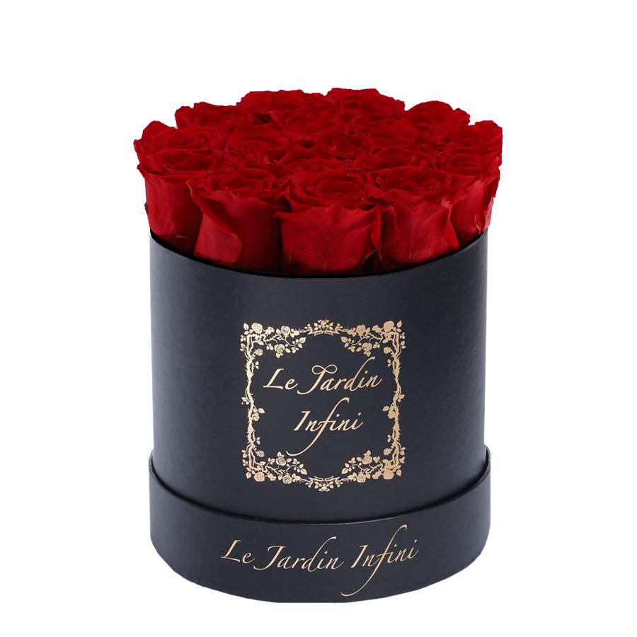 Red Preserved Roses - Medium Round Black Box