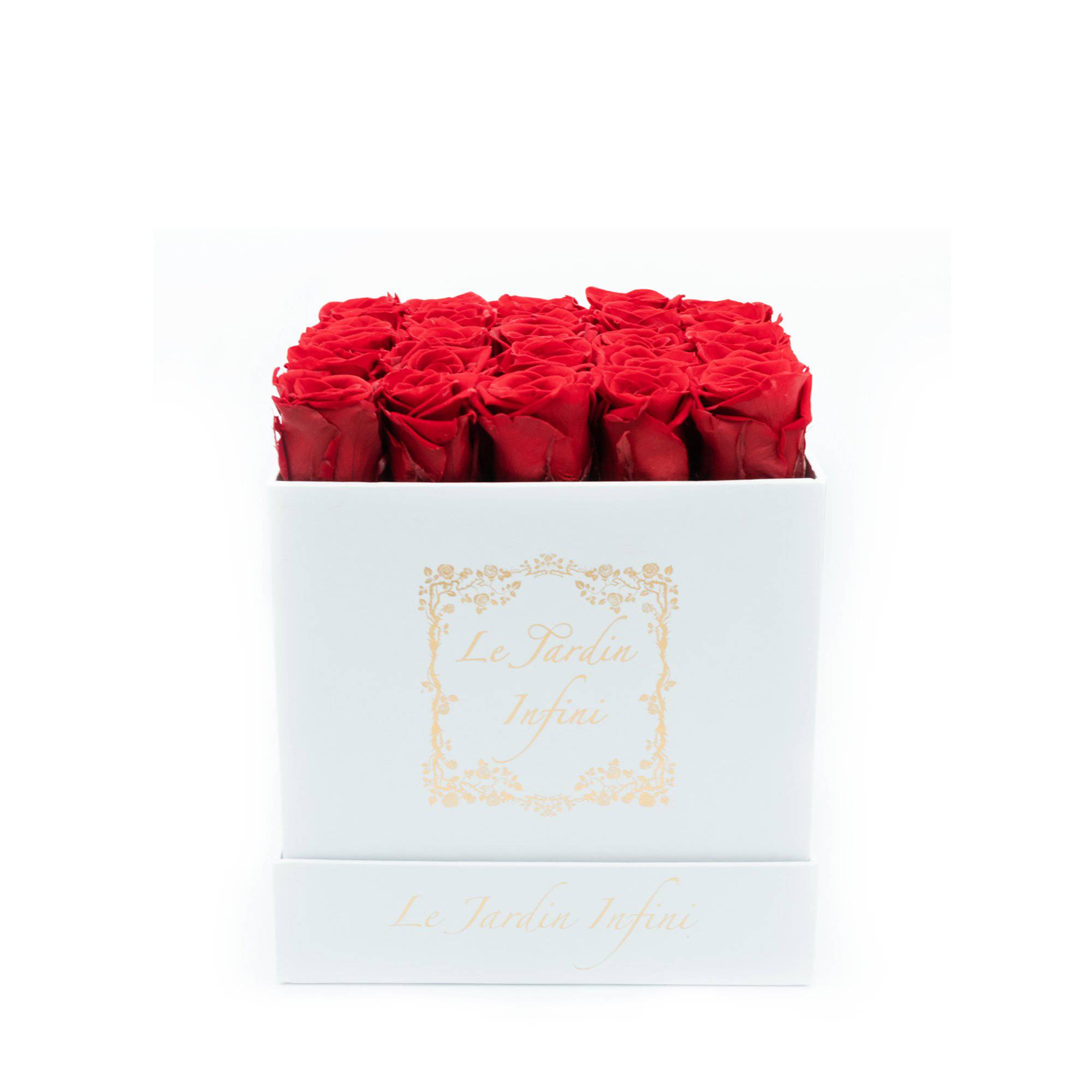 Red Preserved Roses - Medium Square White Box - Le Jardin Infini Roses in a Box
