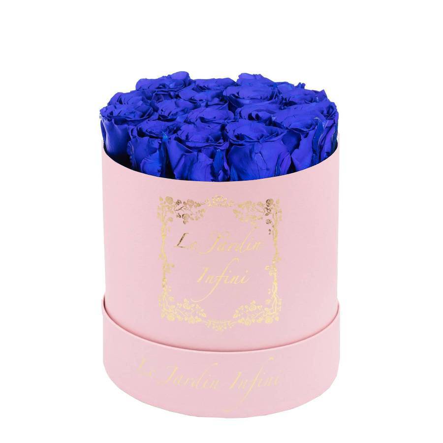 Royal Blue Preserved Roses - Medium Round Pink  Box - Le Jardin Infini Roses in a Box