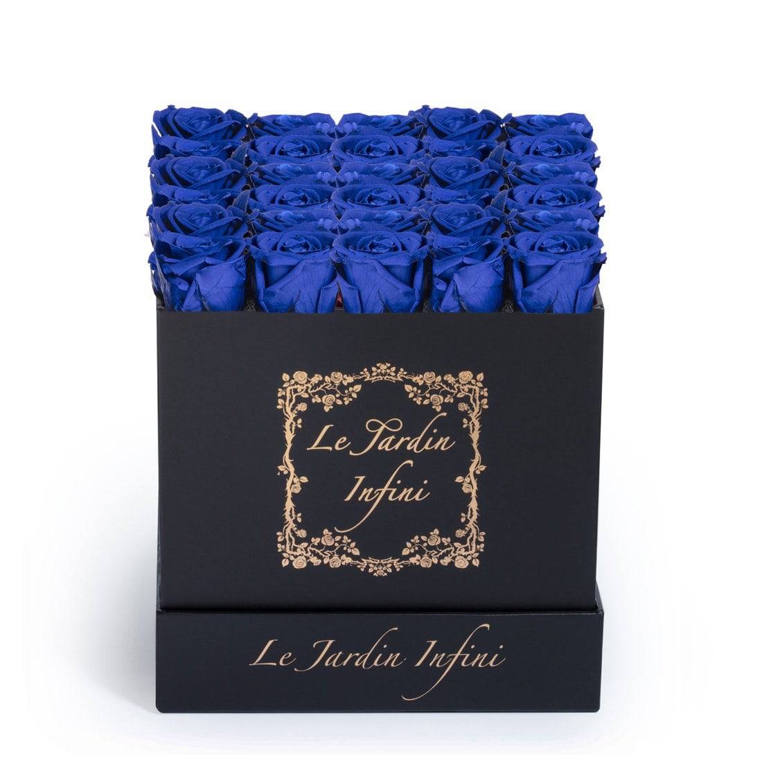 Royal Blue Preserved Roses - Medium Square Black Box - Le Jardin Infini Roses in a Box