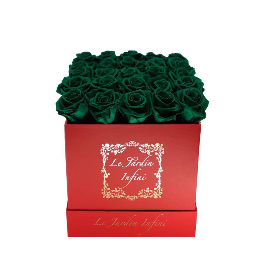St. Patrick Green Preserved Roses - Medium Square Red Box