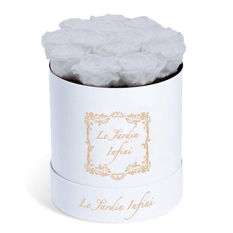 White Preserved Roses - Medium Round White Box - Le Jardin Infini Roses in a Box