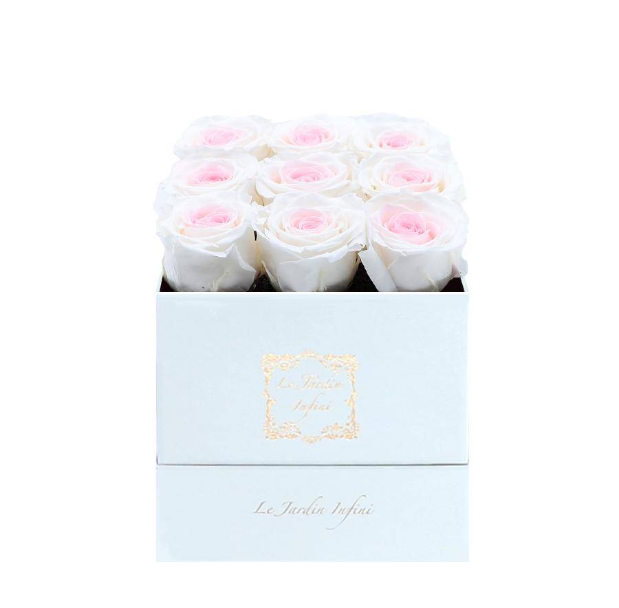 9 Bicolor Preserved Roses - Luxury Square Shiny White Box