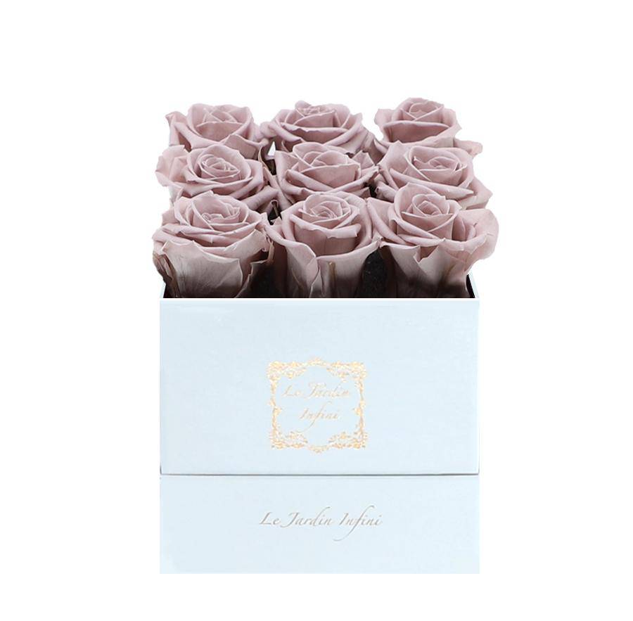 9 Blush Preserved Roses - Luxury Square Shiny White Box
