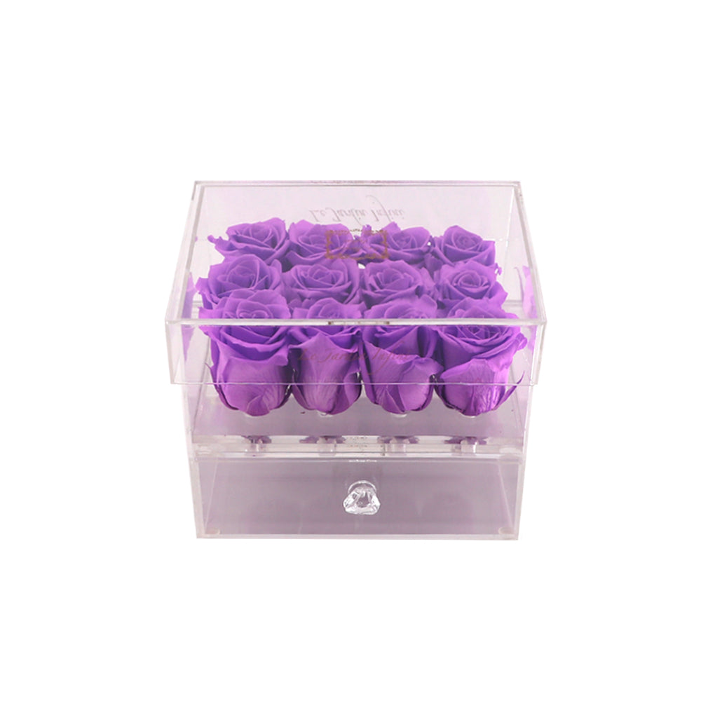 12 Lilac Preserved Roses - Acrylic Box With Drawer
