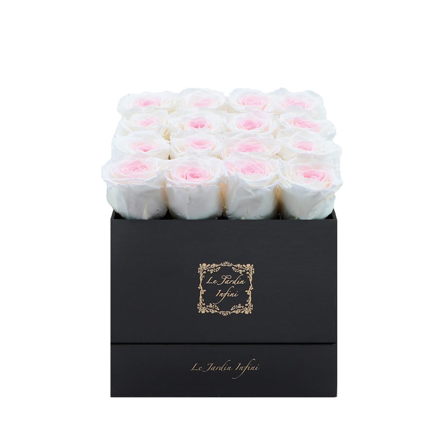 16 Bicolor Preserved Roses - Luxury Square Shiny Black Box