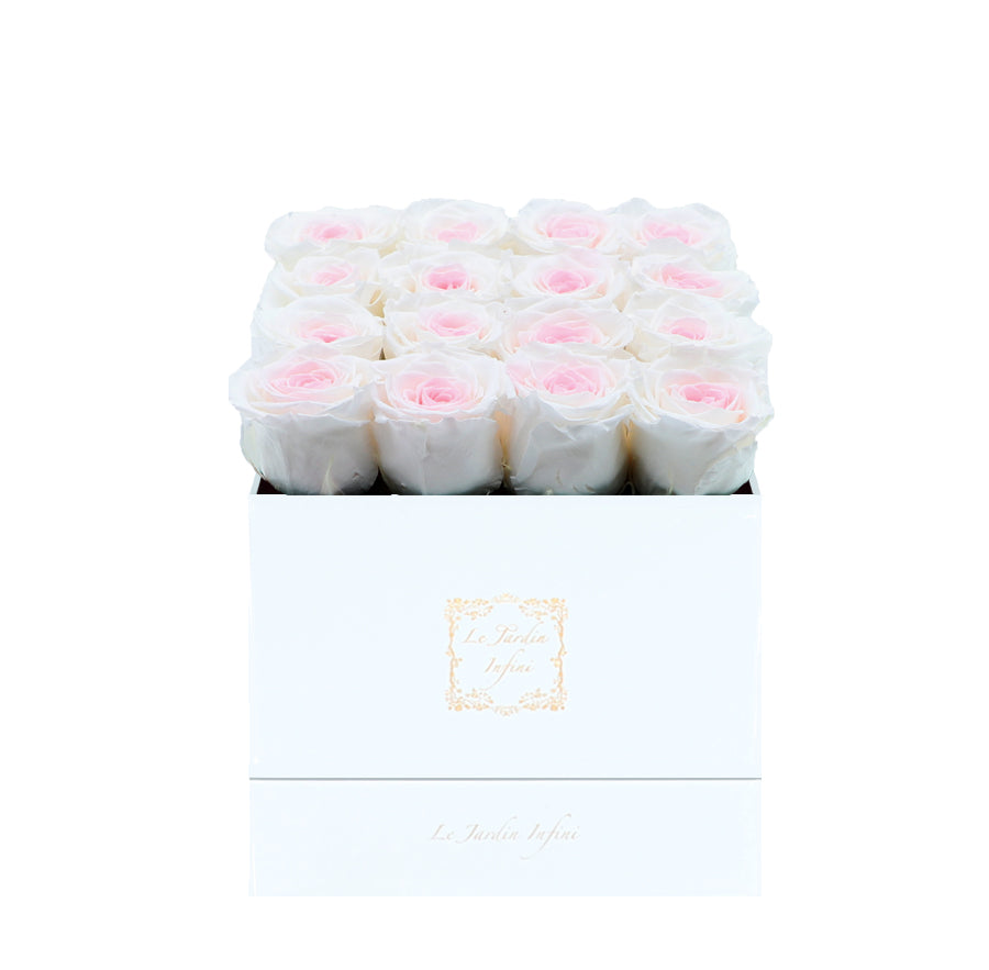 16 Bicolor Preserved Roses - Luxury Square Shiny White Box