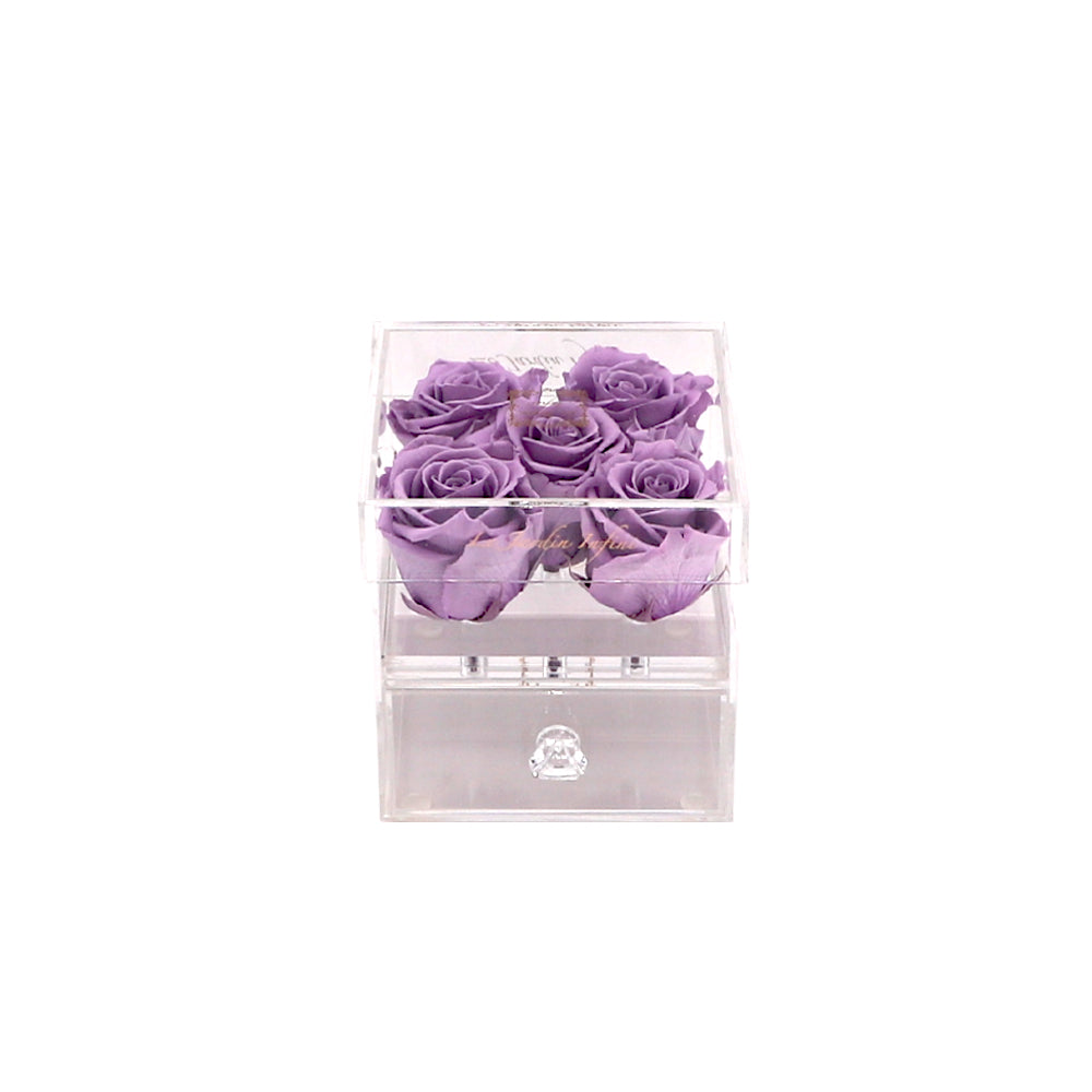 5 Lilac Preserved Roses - Acrylic Box With Drawer