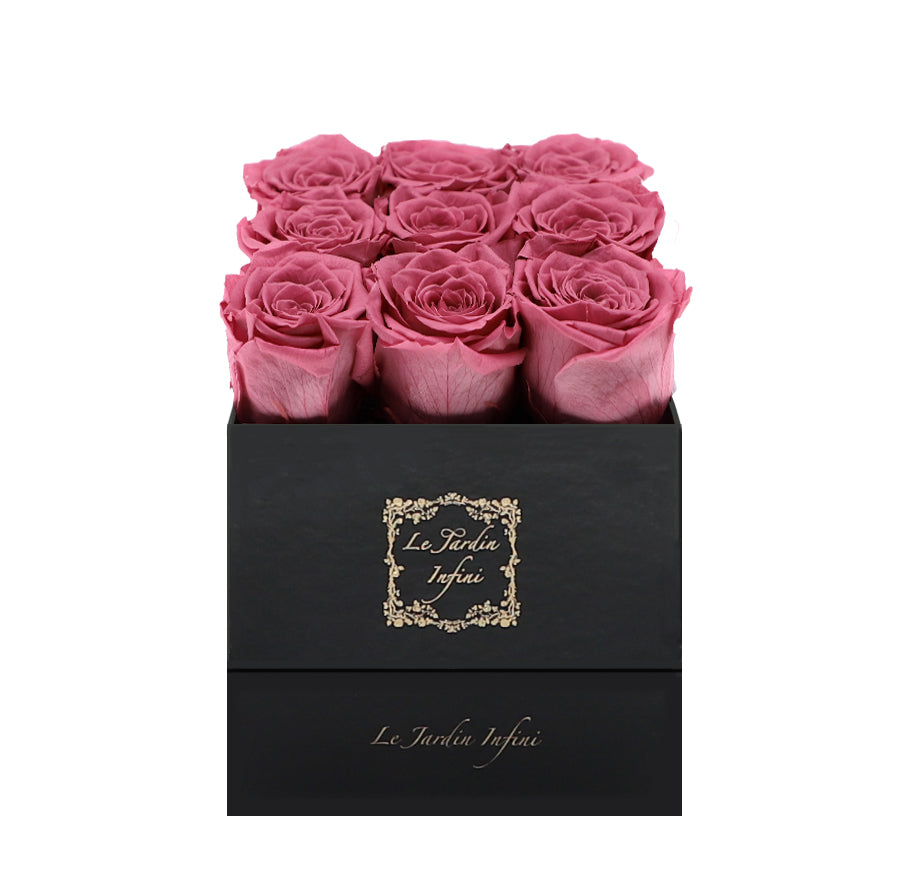 9 Cherry Blossom Preserved Roses - Luxury Square Shiny Black Box