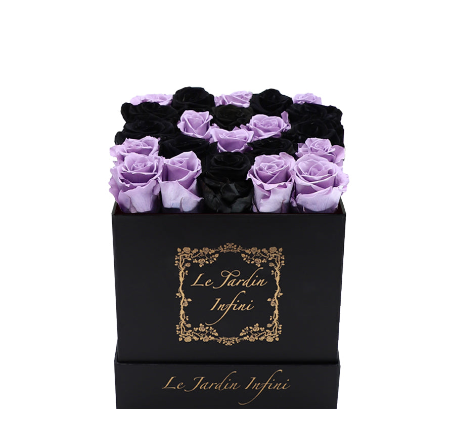 Lilac & Black Heart Preserved Roses - Medium Black Box