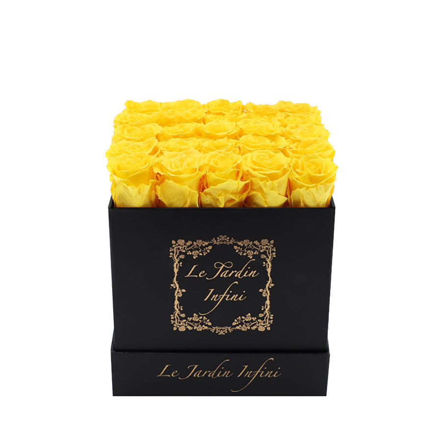 Warm Yellow Preserved Roses - Medium Square Black Box