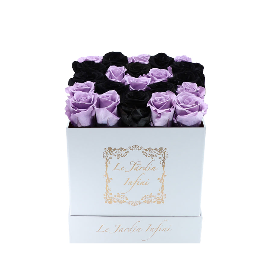 Lilac & Black Heart Preserved Roses - Medium White Box