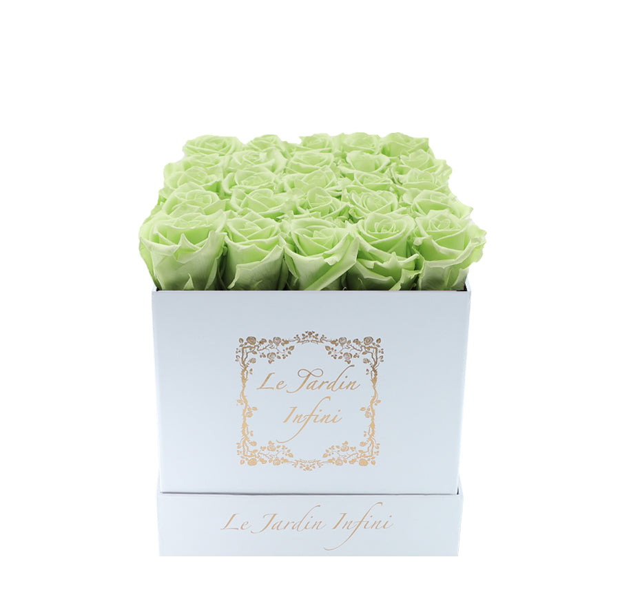 Mint Green Preserved Roses - Medium Square White Box