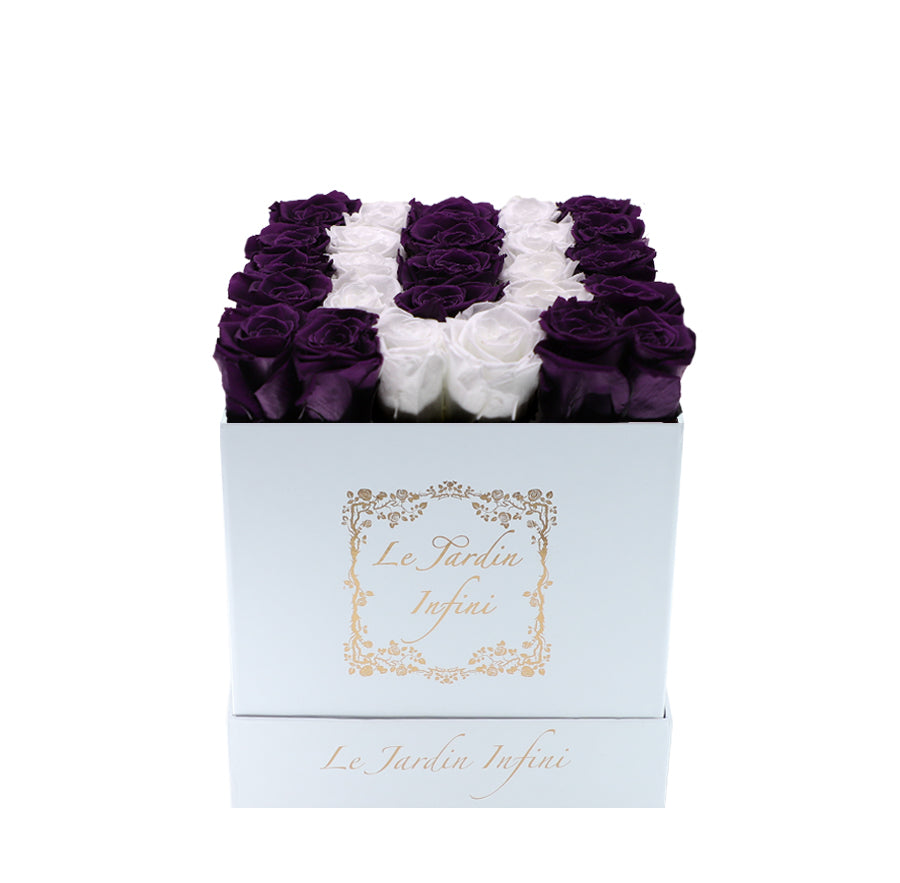 Letter U White & Purple Preserved Roses - Medium White Box