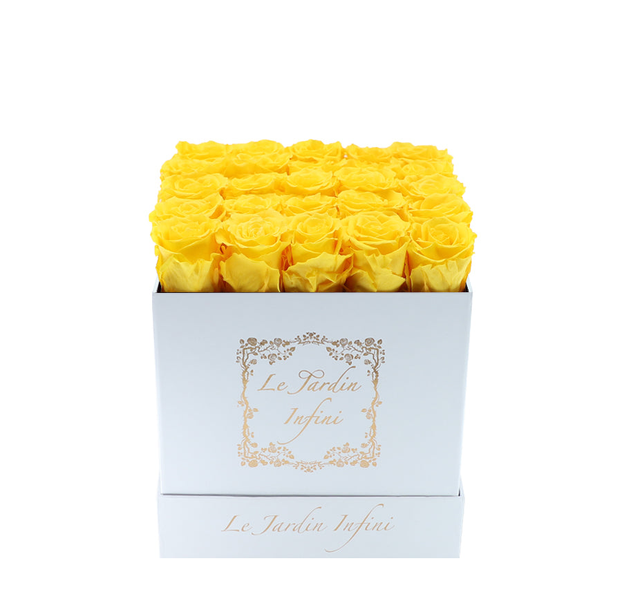 Warm Yellow Preserved Roses - Medium Square White Box