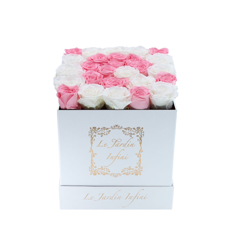 Letter Q White & Pink Preserved Roses - Medium White Box